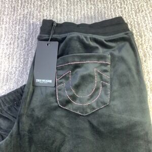 True Religion Lurex Velour Big T Lounge Jogger Pants Black Womens Size Large NWT